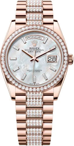 Rolex Day-Date 36 36mm White MOP Diamond-Set Dial Diamond-Set Bezel with Diamond-Set President Bracelet - 128345RBR | 2024 Model