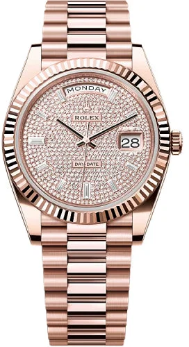 Rolex Day-Date 40 40mm Diamond-Paved Dial Fluted Bezel President Bracelet - 228235 | 2024 Model