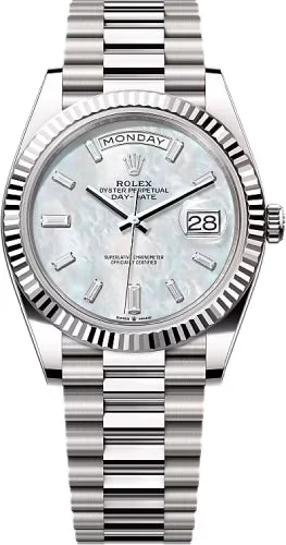 Rolex Day-Date 40 40mm White MOP Diamond Set Dial Fluted Bezel President Bracelet - 228239 | 2024 Model