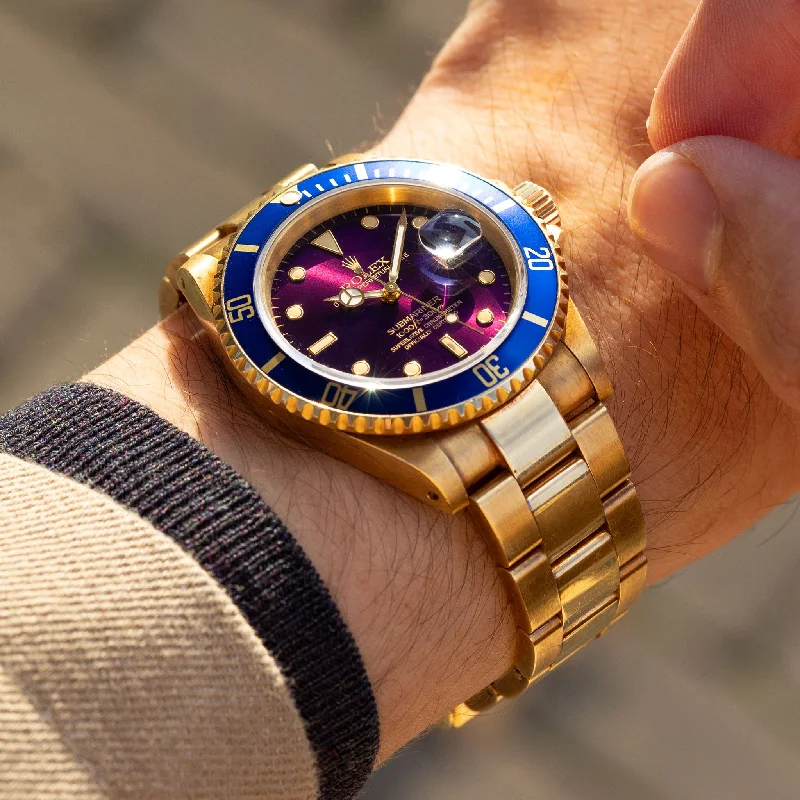 Rolex Submariner "Purple Dial" Ref. 16618 in 18k Yellow Gold with Original Warranty Paper