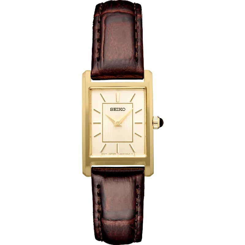 Seiko Women's Watch - Essentials Quartz Light Champagne Dial Leather Strap | SWR066