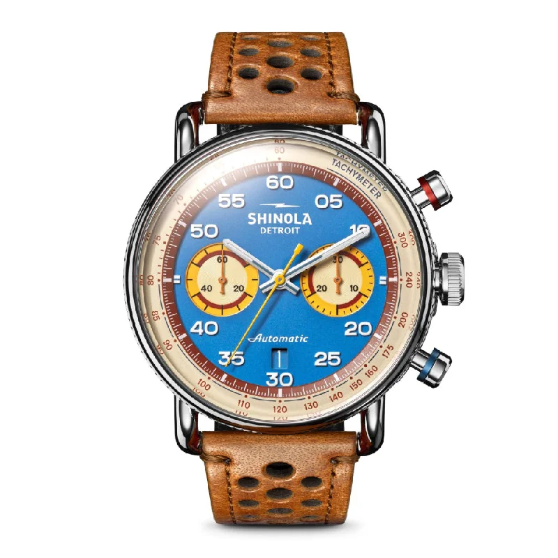 Shinola Lap 7 Limited Edition The Canfield Speedway Automatic Chrono Watch - Blue Dial