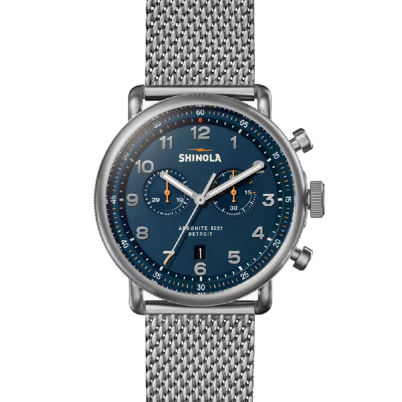 Shinola The Canfield Chrono Model C56 Silver Chronograph Watch - Blue Dial