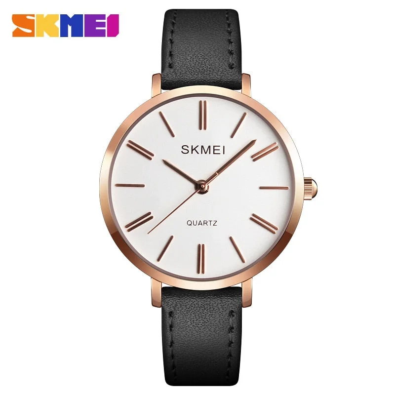 SKMEI Fashion Womens Watches Waterproof Analog Quartz Wrist Watch Leather Casual Clock Women Ladies Watch Relogio Feminino