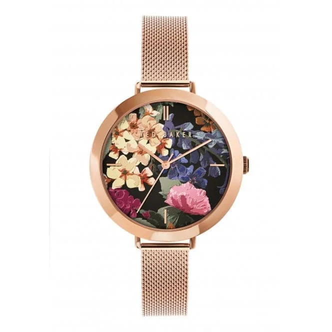 Ted Baker Ladies Ammy Floral  Rose Gold Tone Mesh Watch BKPAMF104