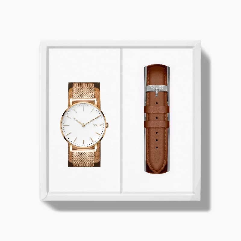 The Solar Classic Bundle | White Dial - Rose Gold Case