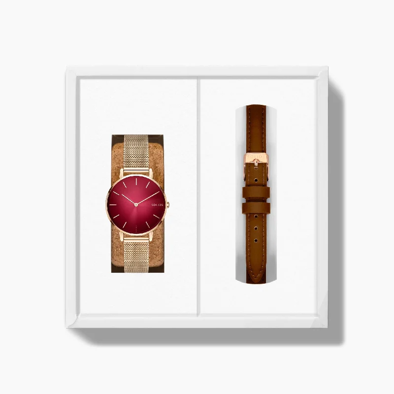 The Solar Mini Bundle | Red Dial - Rose Gold Case