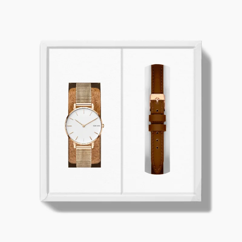 The Solar Mini Bundle | White Dial - Rose Gold Case