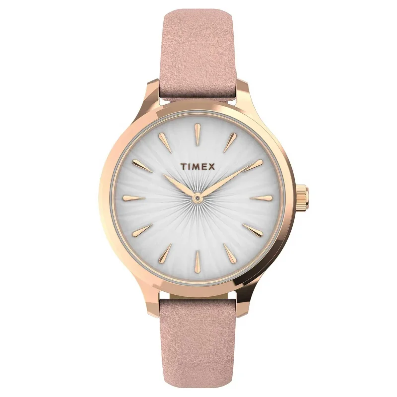 Timex Women's Quartz Watch - Peyton White Dial Genuine Leather Strap | TW2V06700VQ