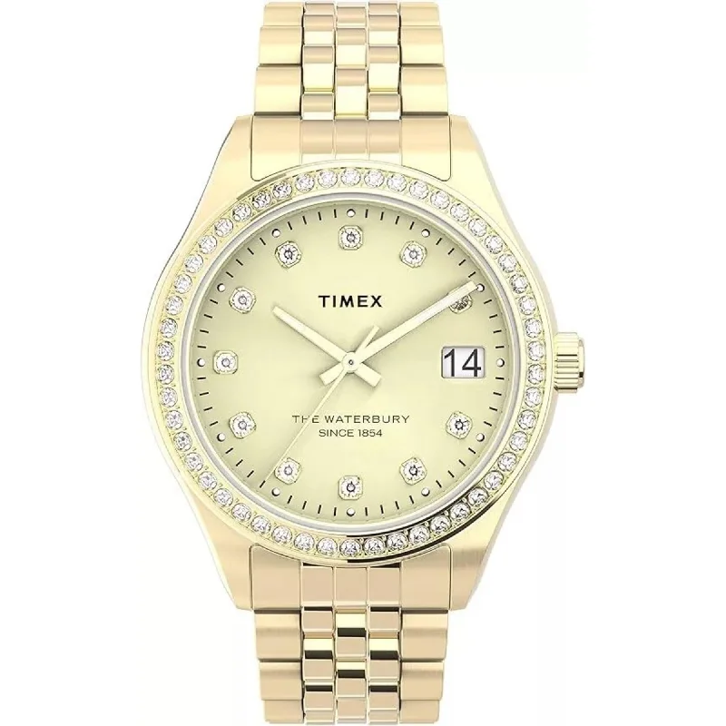 Timex Women's Watch - Waterbury Quartz Date Gold Tone Dial Steel Bracelet | TW2U53800