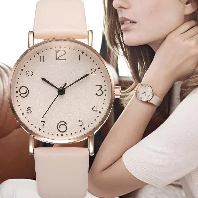 Top Style Fashion Women's Luxury Leather Band Analog Quartz Wrist Watch Golden Ladies Watch