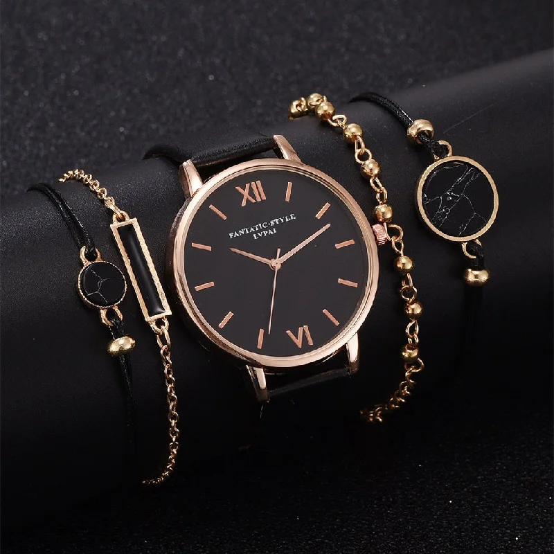 Watch Set Women 5pcs Woman Quartz Wristwatch Leather Ladies Bracelet Luxury Watch