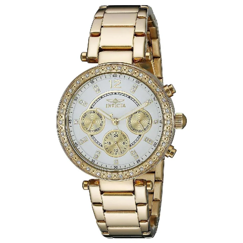 Invicta 21387 Women's Yellow Steel Bracelet Quartz Angel Crystal White Dial Day-Date Watch