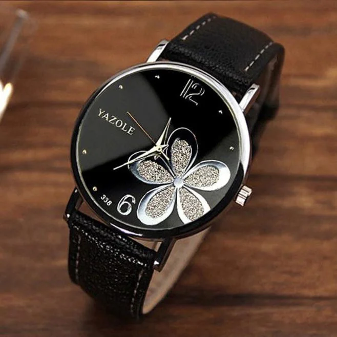 Womens Watches Flower Fashion Leather Analog Quartz Vogue Wrist Watch