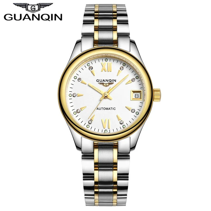 Womens Watches GUANQIN Date Luminous Rainstone Automatic Watch Waterproof Mechanical Watch Brand Luxury Stainless Steel Back