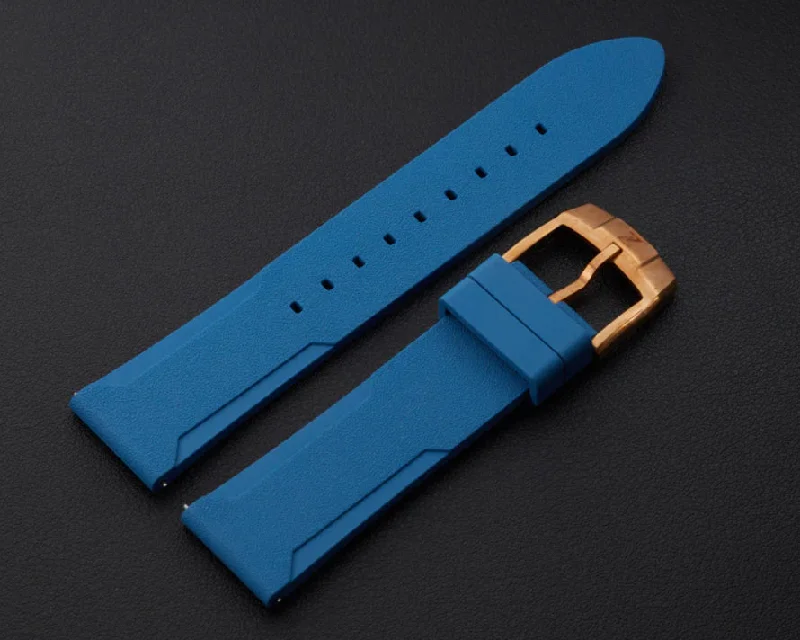 Zelos Blue FKM Rubber Strap 20mm Bronze Clasp